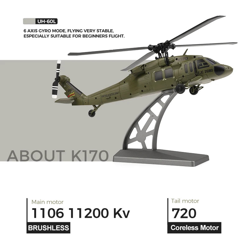 WLtoys K170 UH-60L RC Helicopter With Gyroscope And LED Lights