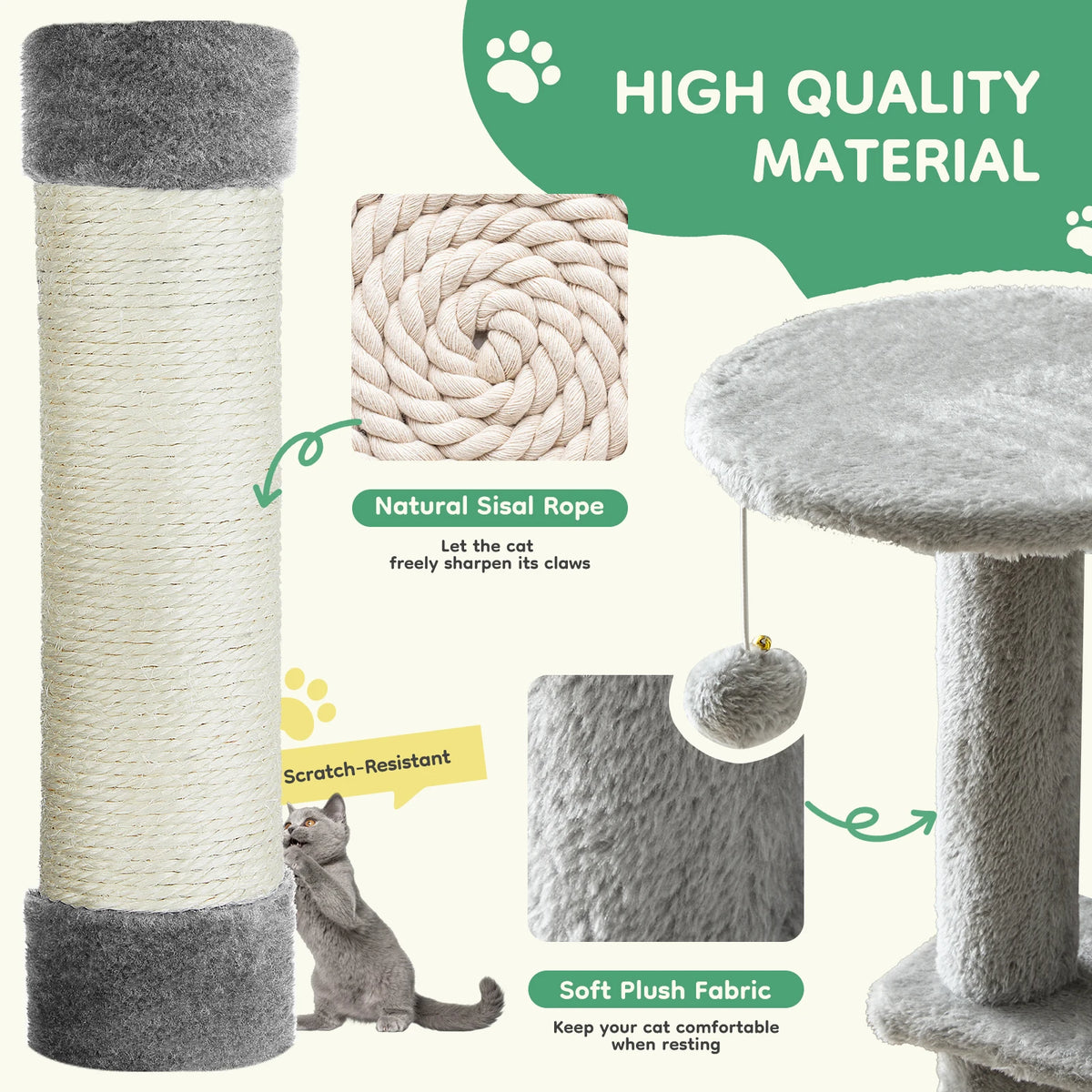 JHK Multi-Level Cat Tree With Scratching Posts And Cozy House