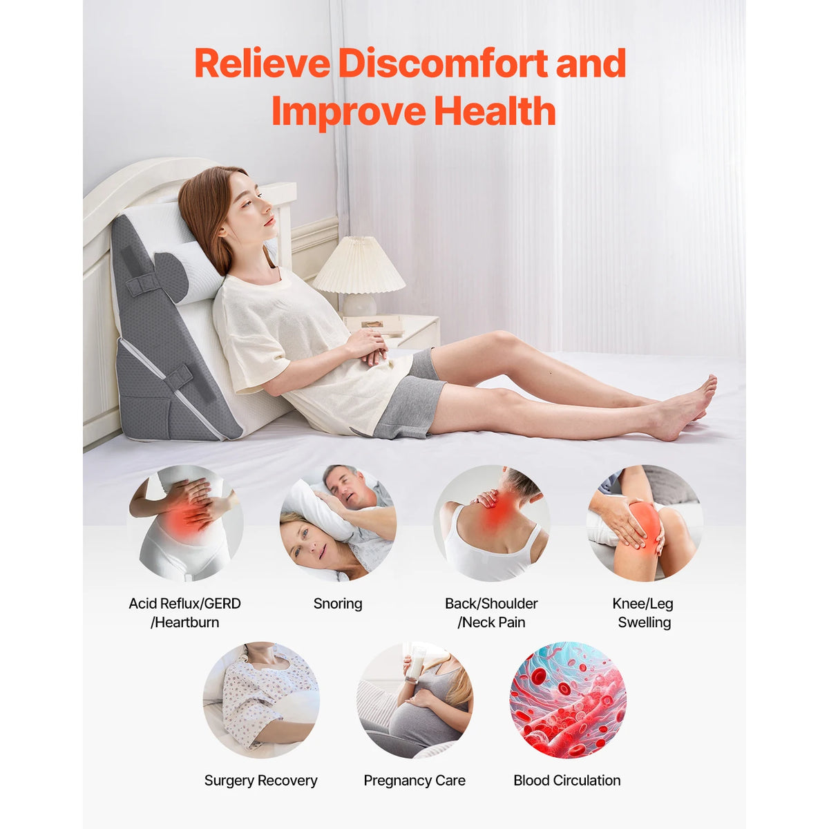 SucceBuy Adjustable Orthopedic Bed Wedge Pillow for Pain Relief