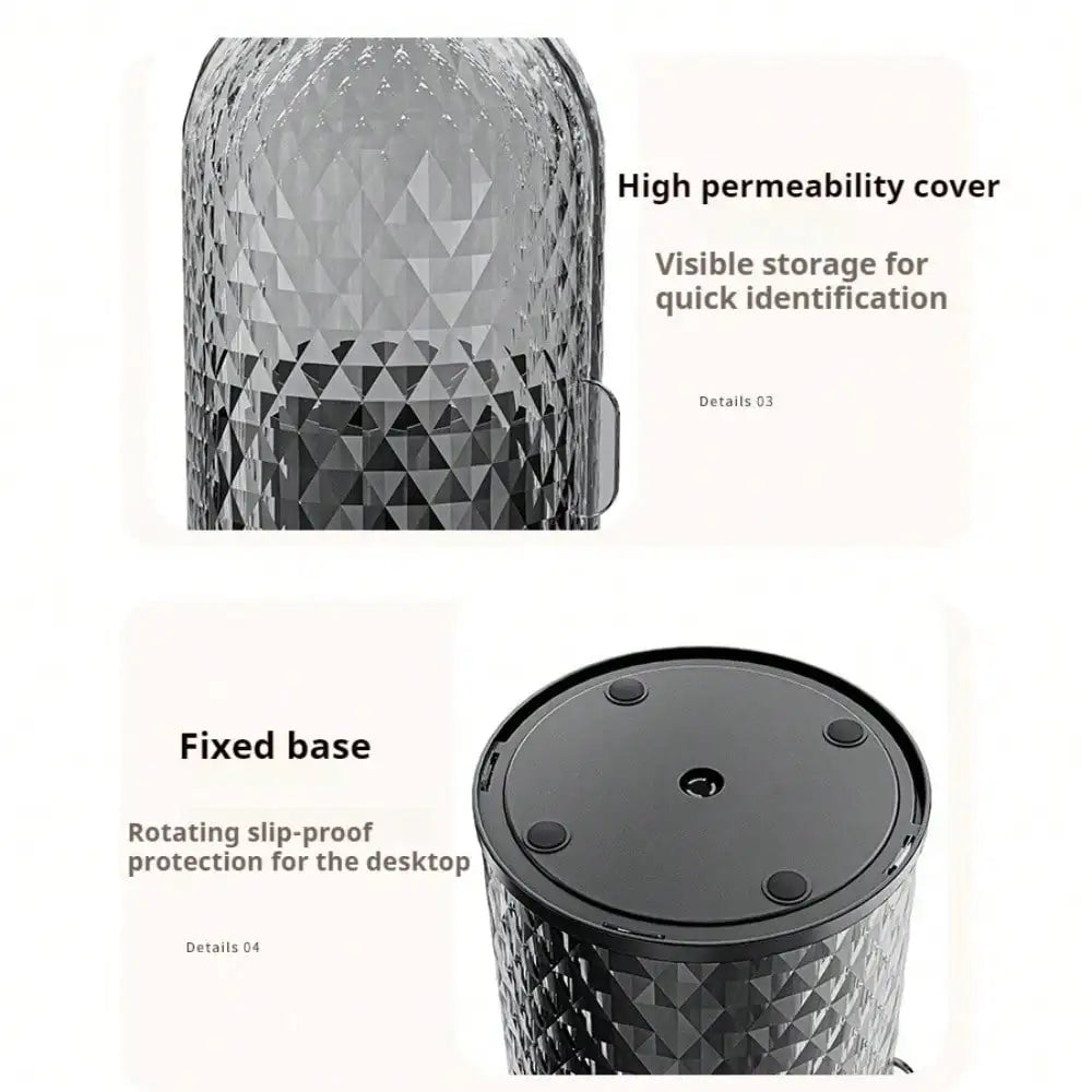 Rotating Clear Dustproof Makeup Organizer With Lid for Brushes and Cosmetics