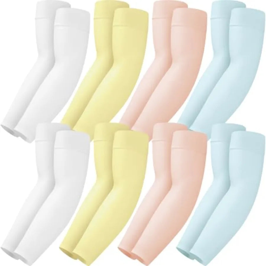 8 Pairs Soft Arm Sleeves, UV Sun Protection Cooling Compression Arm Covers for Outdoor Work, Sports, Men and Women