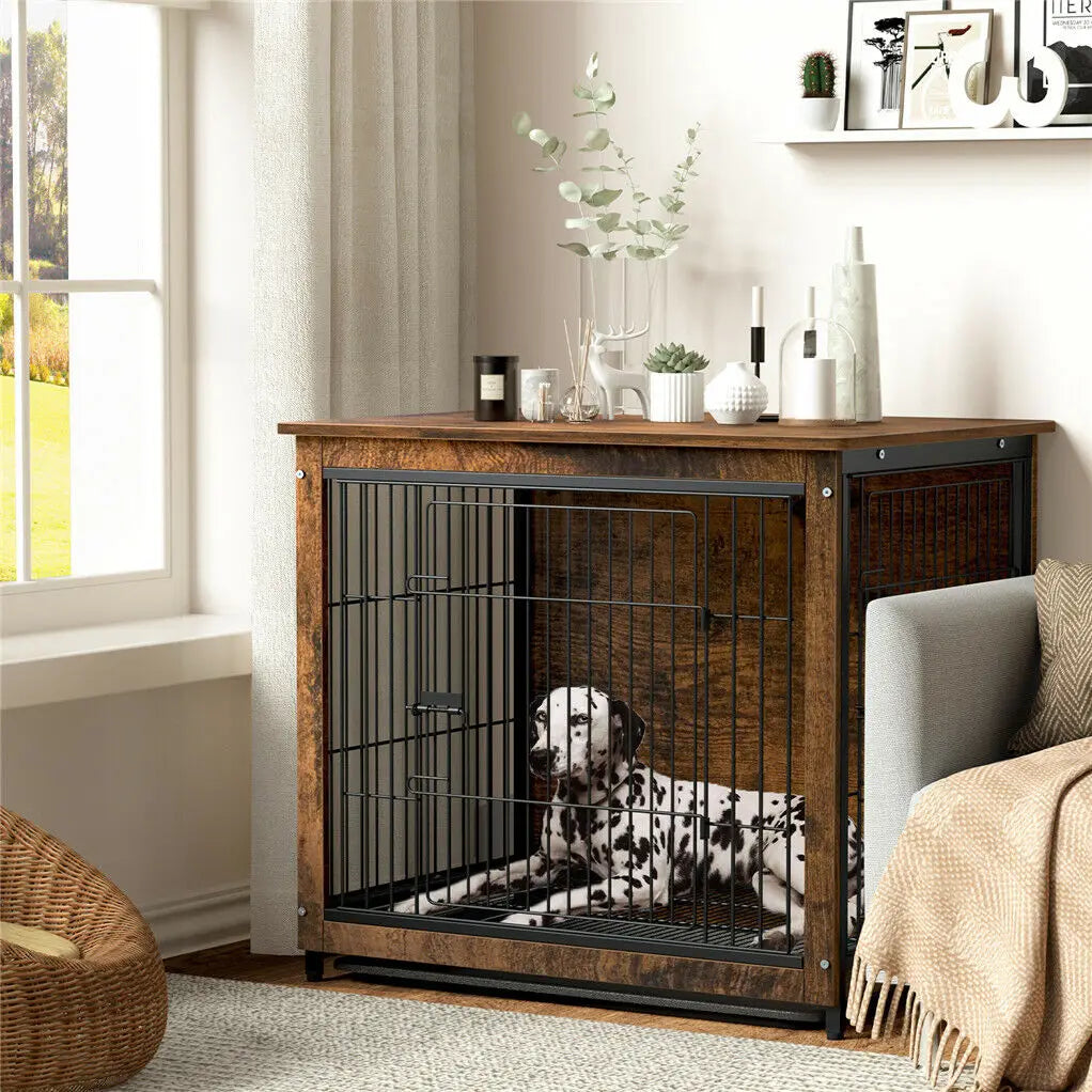 BINGOPAW Dual Door Wooden Pet Crate With Removable Tray