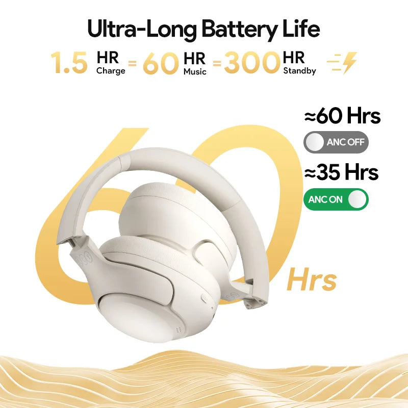 QCY H3 ANC Wireless Headphones 43dB Active Noise Cancellation Headset Wired/Wireless Bluetooth 5.4 Hi-Res Audio Earphones 60Hrs