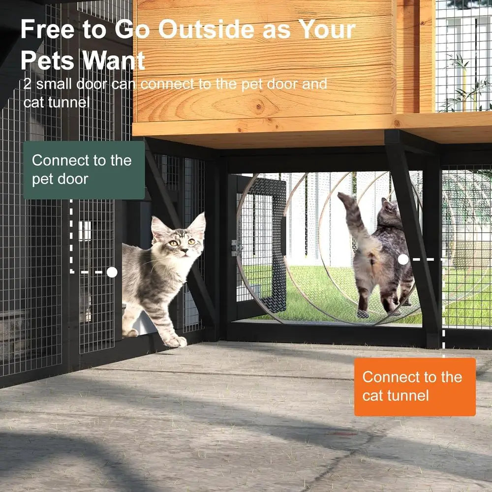 Outdoor Walk In Catio Enclosure for Cats with Waterproof Cover