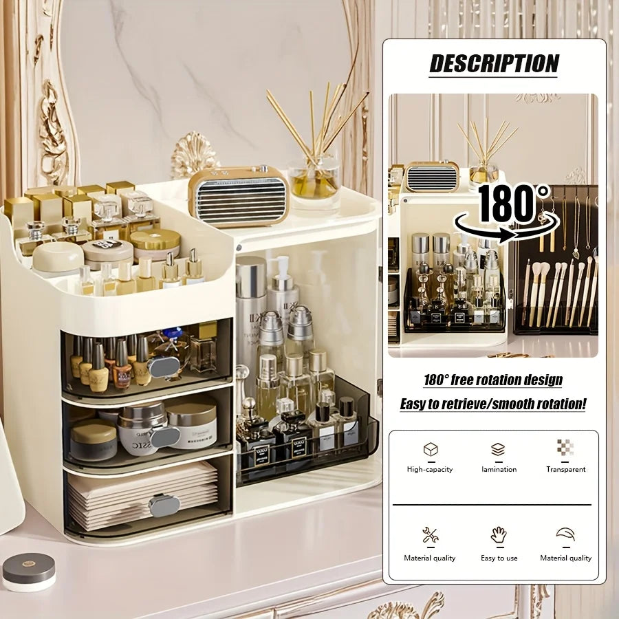 Dustproof Cosmetic Storage Box With Drawers And Brush Holder