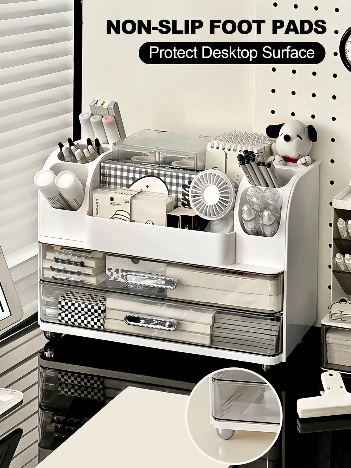 Makeup Organizer With Drawers And Brush Holders For Vanity Storage