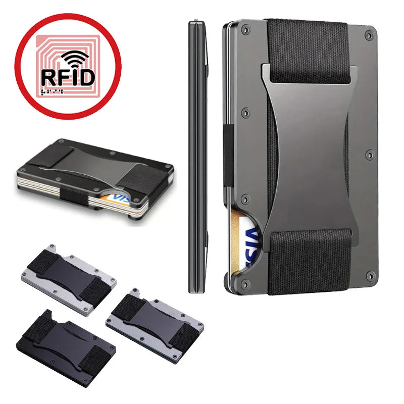 Slim Pop-Up RFID Card Holder - Aluminum Wallet for Men, Elastic Back Pouch ID/Credit Case, Unisex Travel Purse with Protection