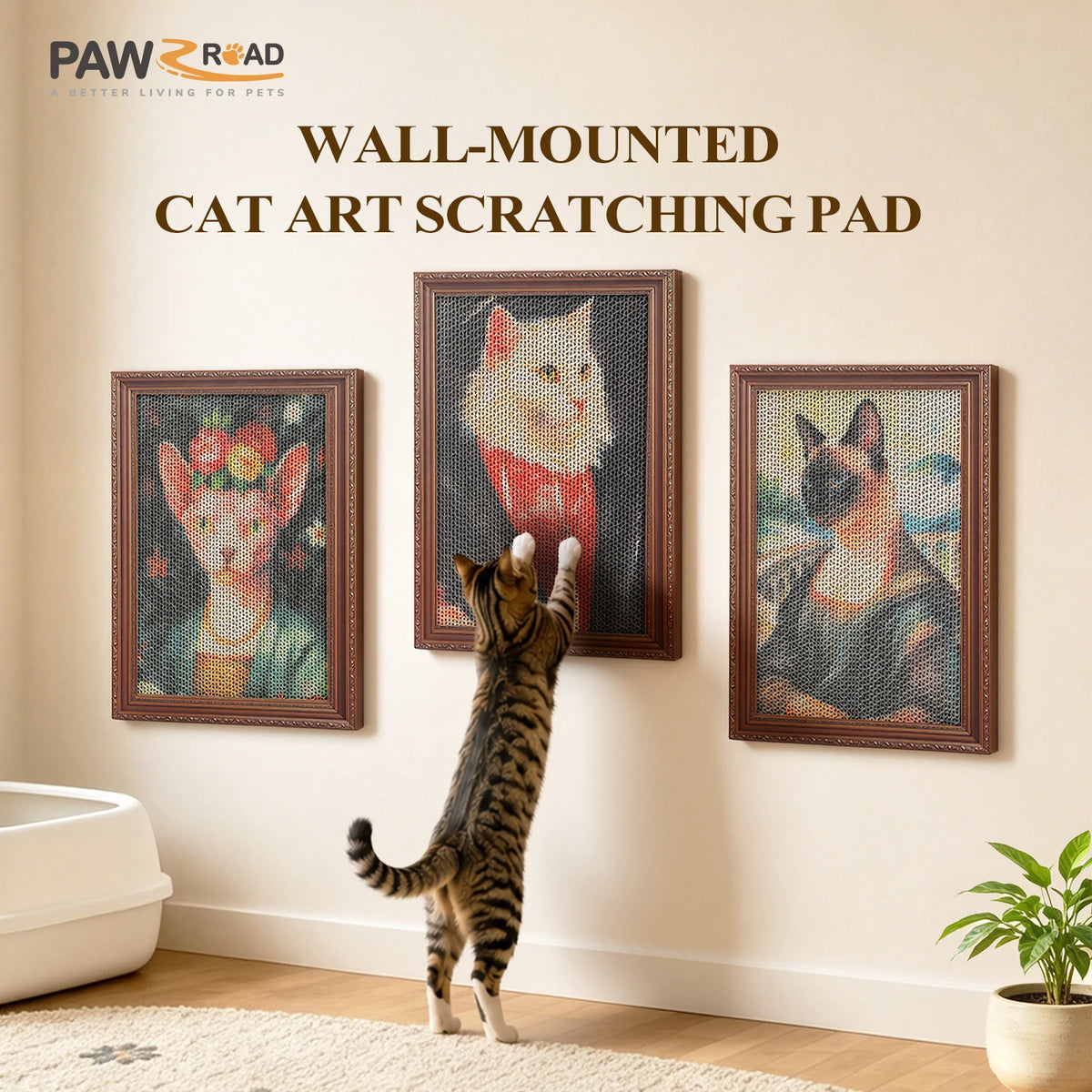 PAWZ Road 3 Pack Cardboard Cat Wall Scratcher With Adhesive