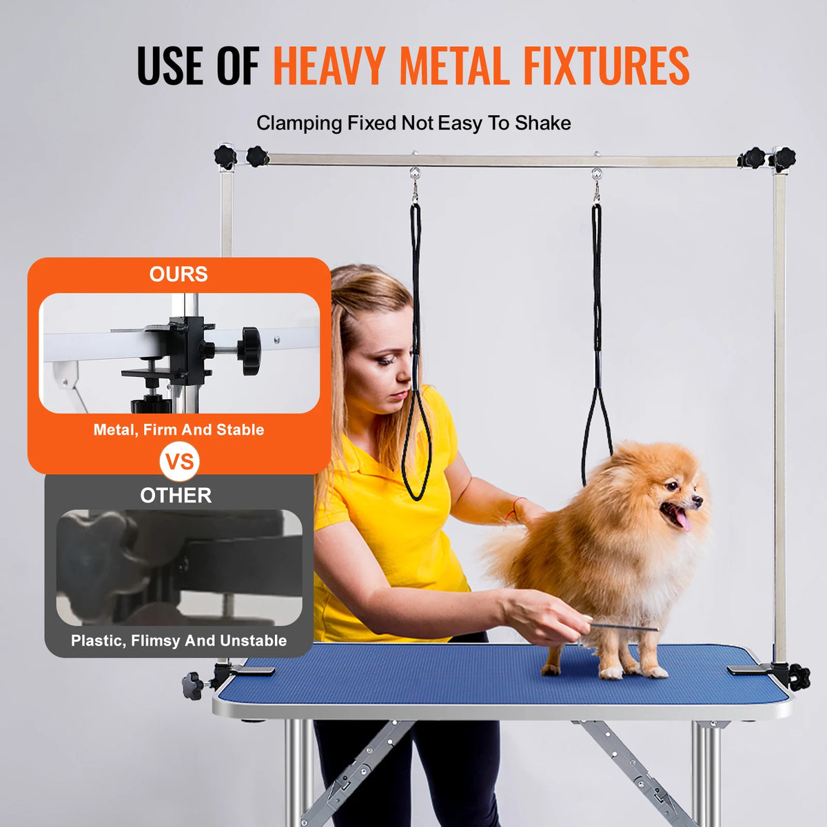 SucceBuy Foldable Dog Grooming Table With Dual Arms And Clamp