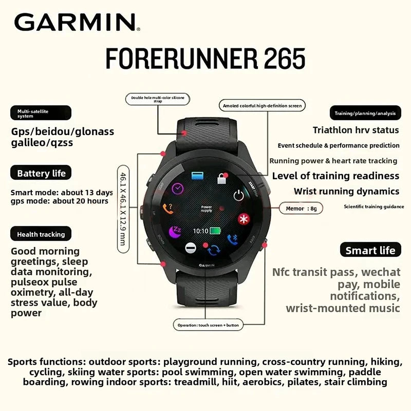 Garmin Forerunner 265 GPS Smartwatch With Integrated Heart Rate Tracking
