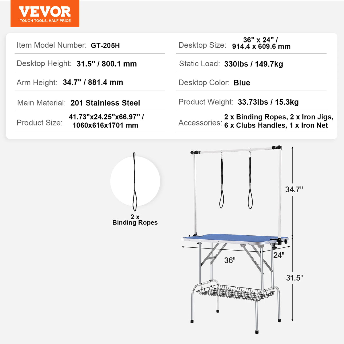 SucceBuy Foldable Dog Grooming Table With Dual Arms And Clamp