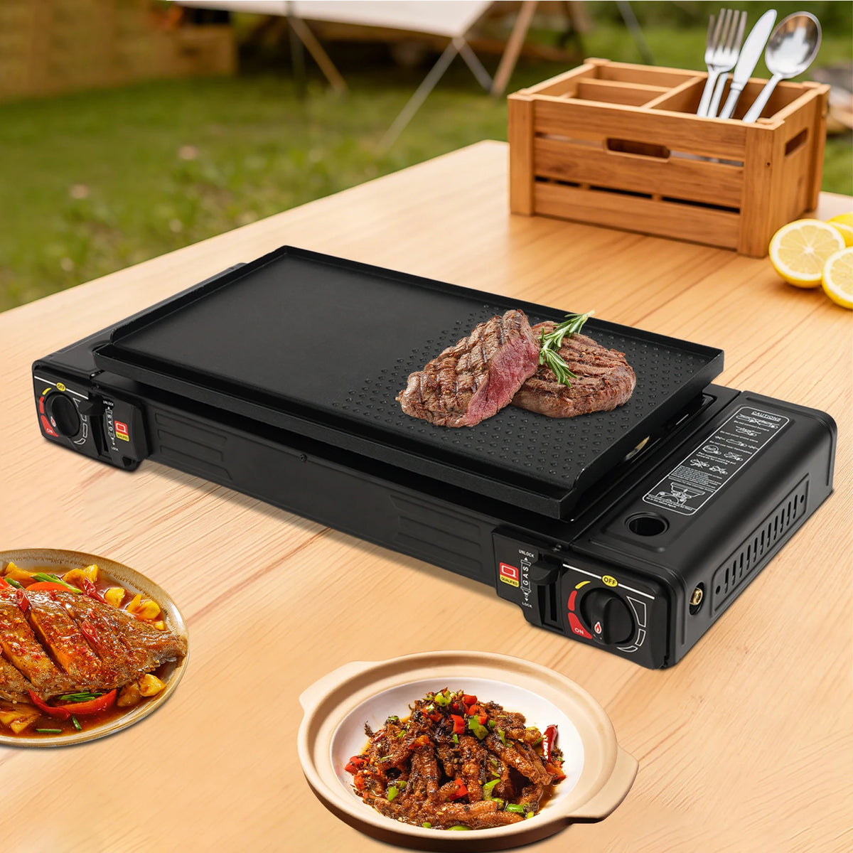 Portable Double Burner Gas Camping Stove With Piezo Ignition