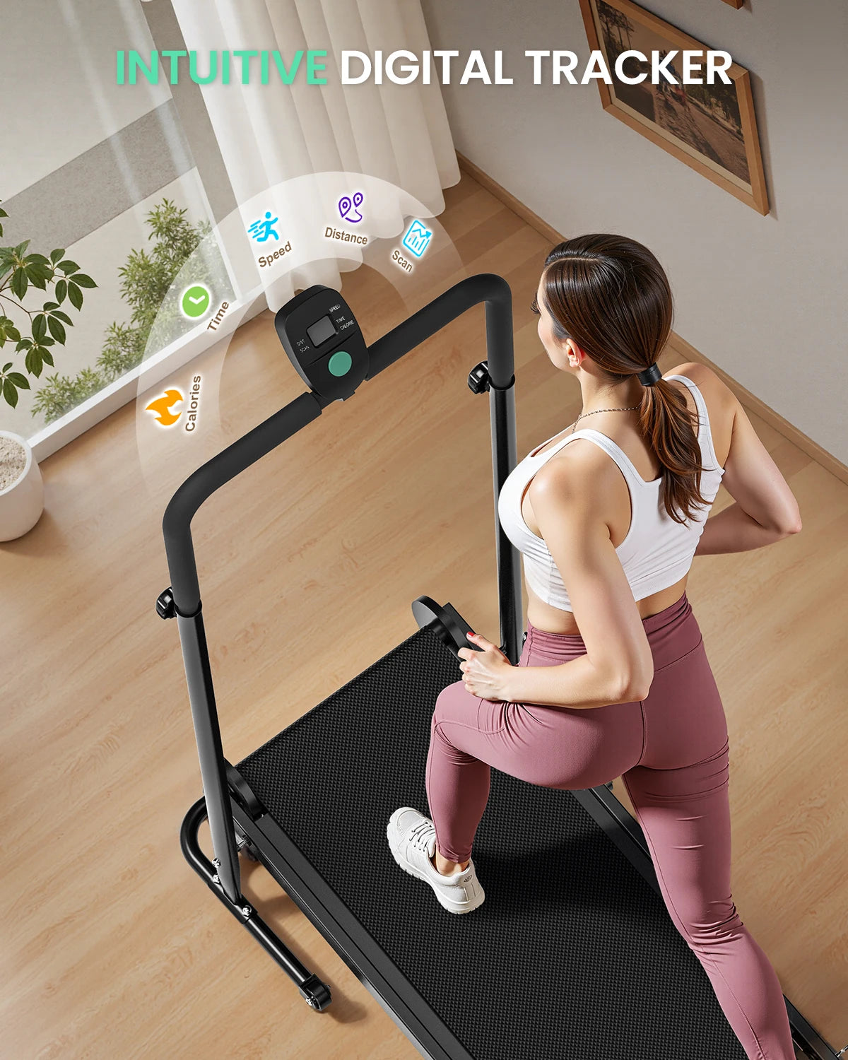 AKLUER Folding Mechanical Treadmill With Dual Flywheel And Fixed Incline