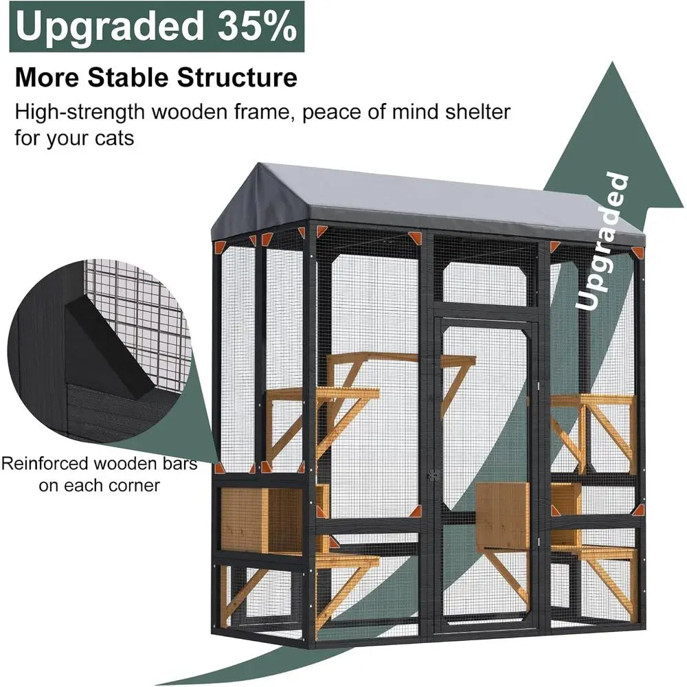 Outdoor Walk In Catio Enclosure for Cats with Waterproof Cover