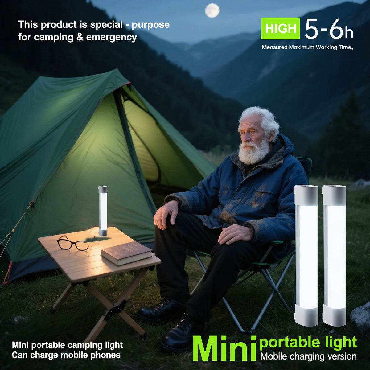 Aluminum Alloy Magnetic Charging Camping Light 18.5cm 2000Mah USB Rechargeable Led Emergency Light 5 Modes High Brightness Medium Brightness Strobe Red Light Power Outage Emergency Garage Tent Warehouse Lighting