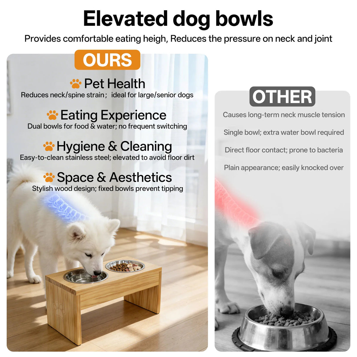 Elevated Wooden Dog Feeder With Stainless Steel Double Bowls