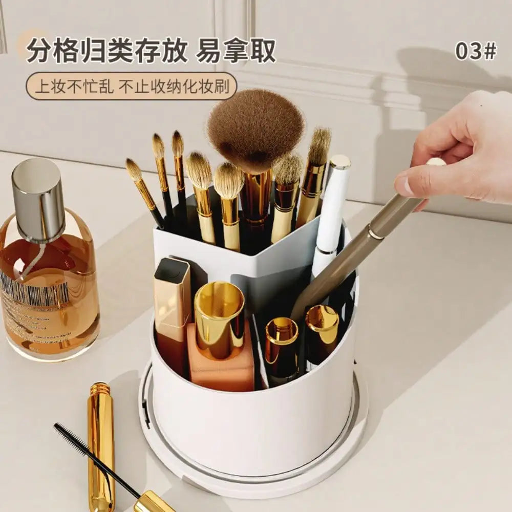 Rotating Clear Dustproof Makeup Organizer With Lid for Brushes and Cosmetics
