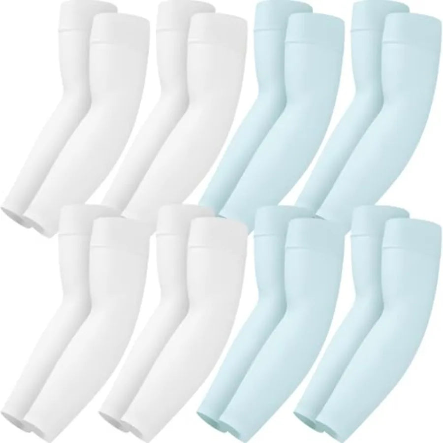 8 Pairs Soft Arm Sleeves, UV Sun Protection Cooling Compression Arm Covers for Outdoor Work, Sports, Men and Women