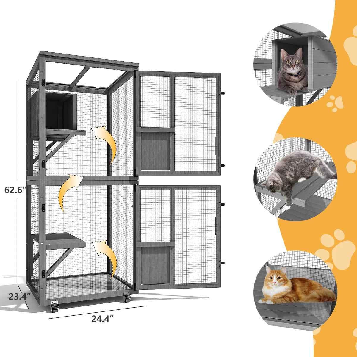 Four Tier Outdoor Cat Catio Enclosure with Waterproof Roof and Resting Box