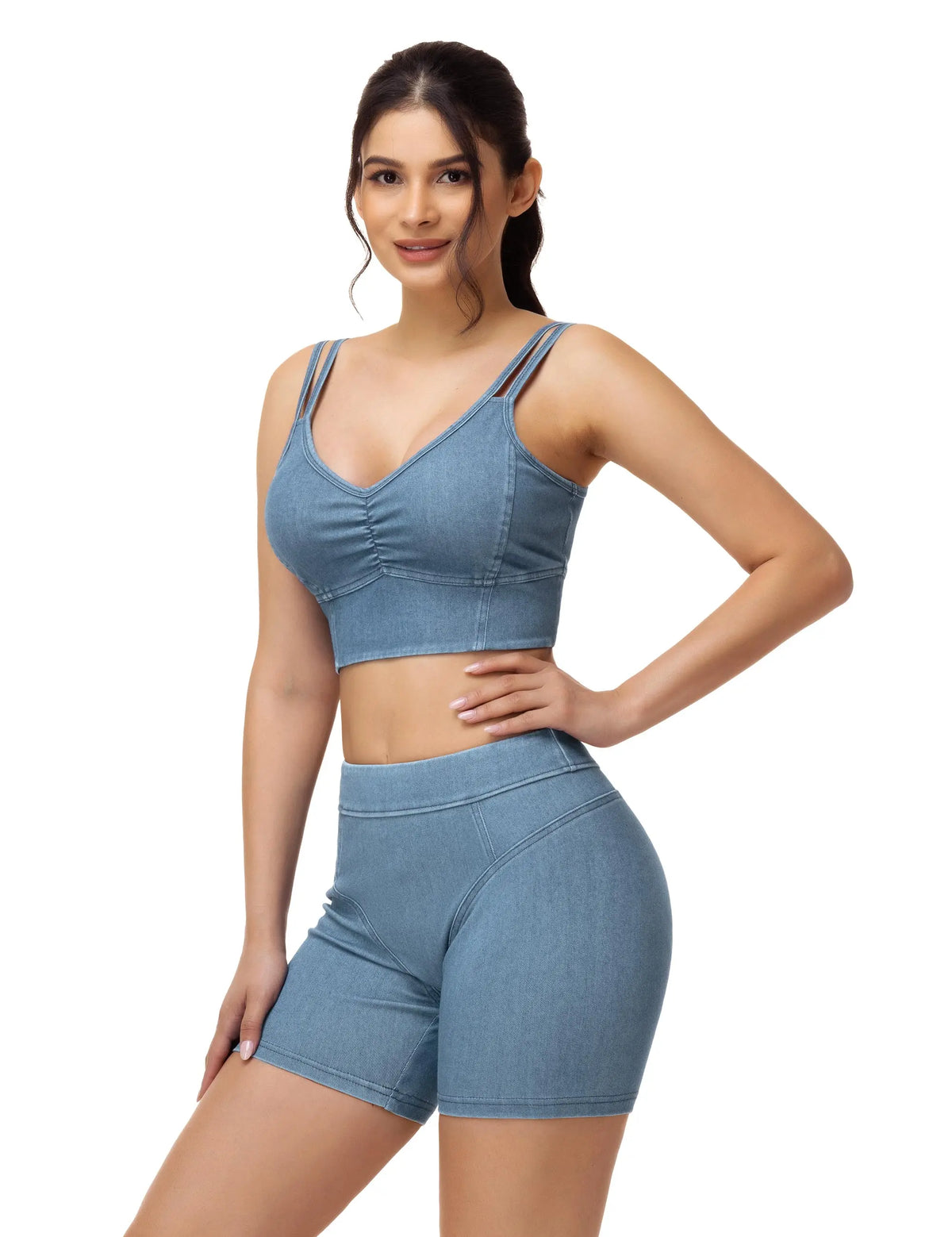 THE GYM PEOPLE Women's Stretchy U Back Wireless Bras V-Neck Strappy Denim Crop Tops Removable Pads
