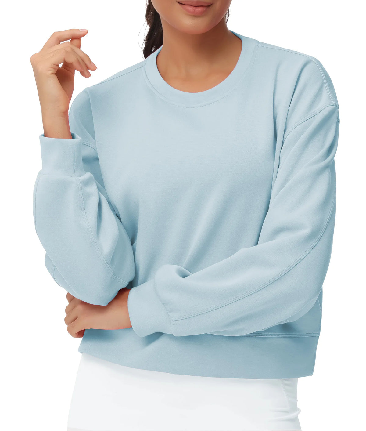 THE GYM PEOPLE Women's Crewneck Cropped Pullover Sweatshirt Cute Basic Long Sleeves Workout Tops
