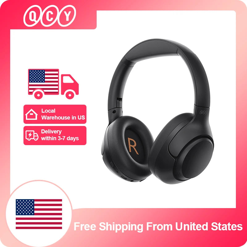 QCY H3 ANC Wireless Headphones 43dB Active Noise Cancellation Headset Wired/Wireless Bluetooth 5.4 Hi-Res Audio Earphones 60Hrs