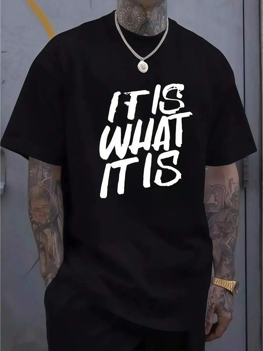 1pc Mens Clothes It Is What Print Black TShirt, Unisex Casual Crew Neck Tshirt, Plus Size Men's Clothing 5XL, Lightweight 220gsm
