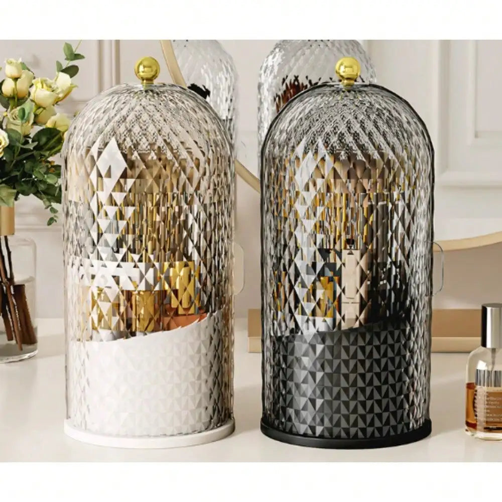 Rotating Clear Dustproof Makeup Organizer With Lid for Brushes and Cosmetics