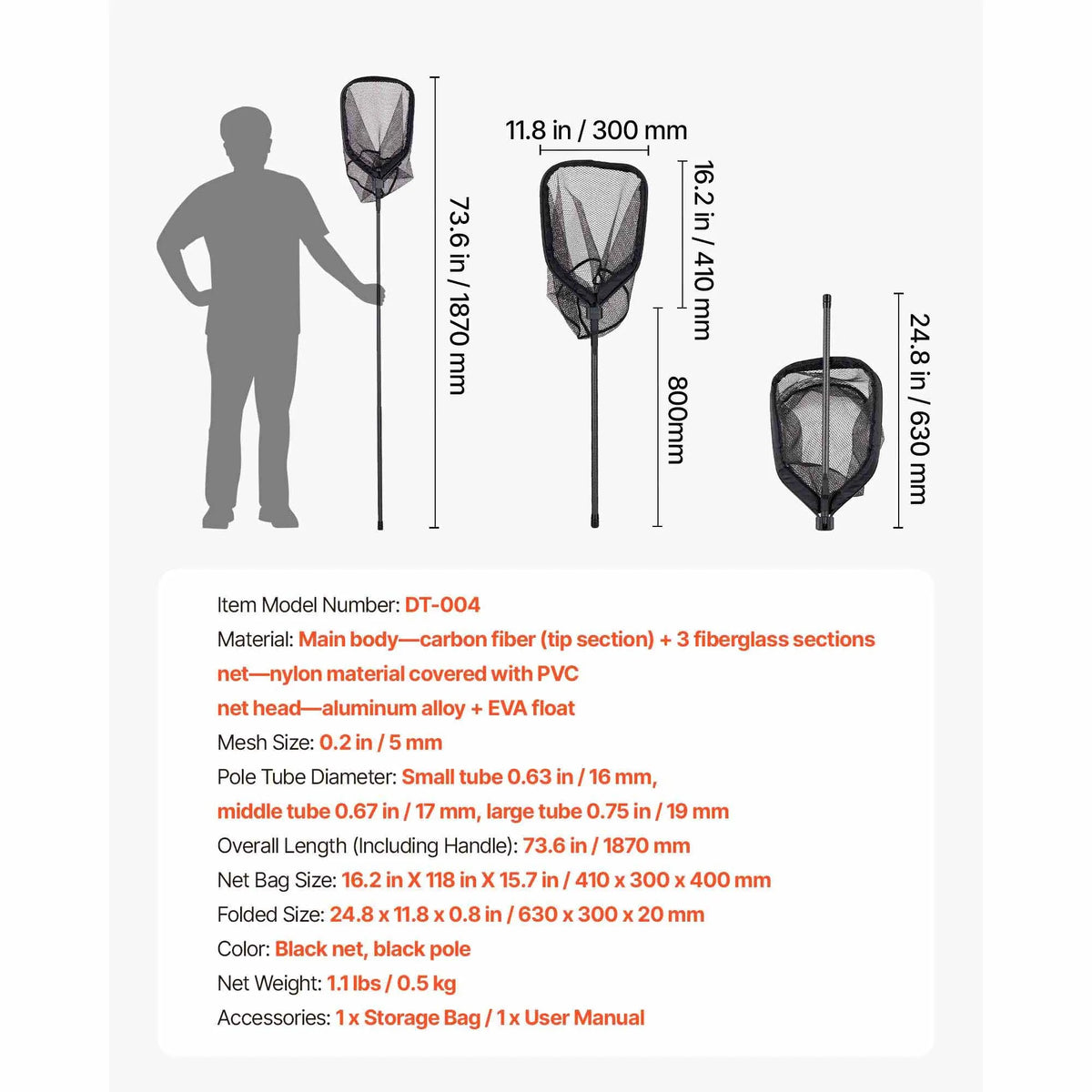 SucceBuy Foldable Telescopic Fishing Net With Aluminum Frame