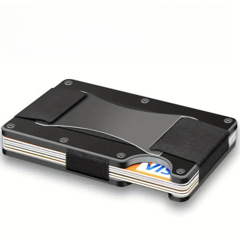 Slim Pop-Up RFID Card Holder - Aluminum Wallet for Men, Elastic Back Pouch ID/Credit Case, Unisex Travel Purse with Protection