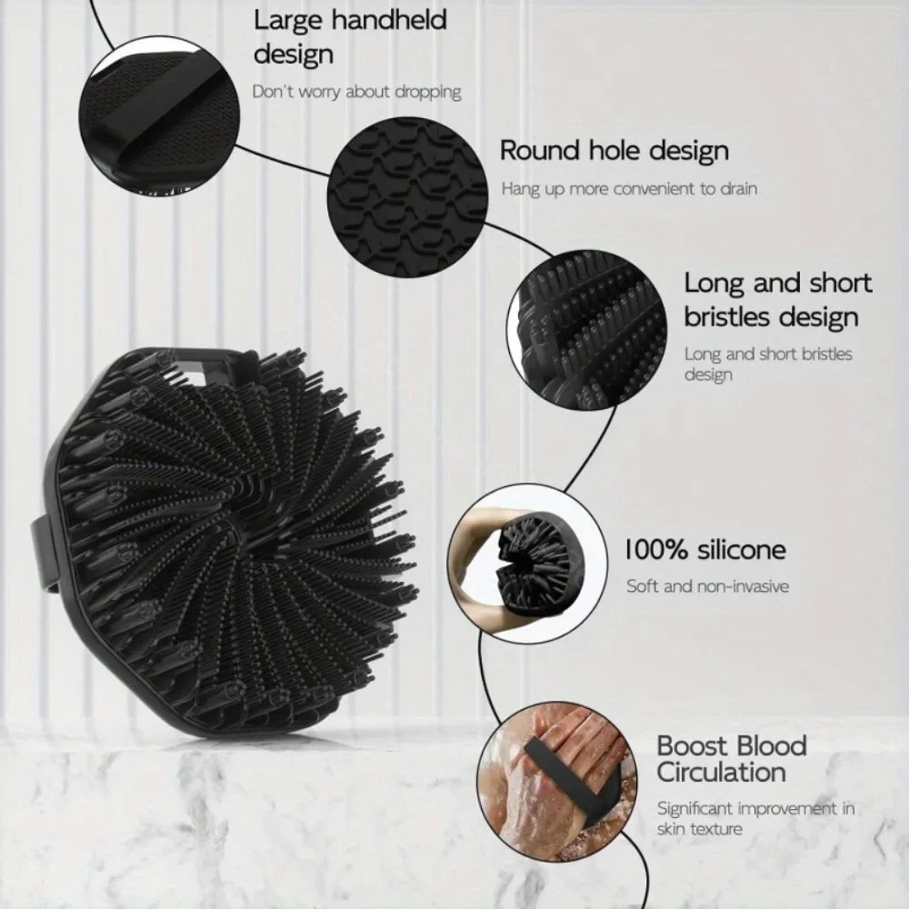 Soft Silicone Back Brush With Handle For Gentle Exfoliating Care