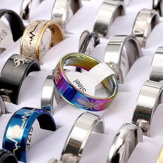 Stainless Steel Rhinestone Wedding Rings Mixed Style Fashion Jewelry Set