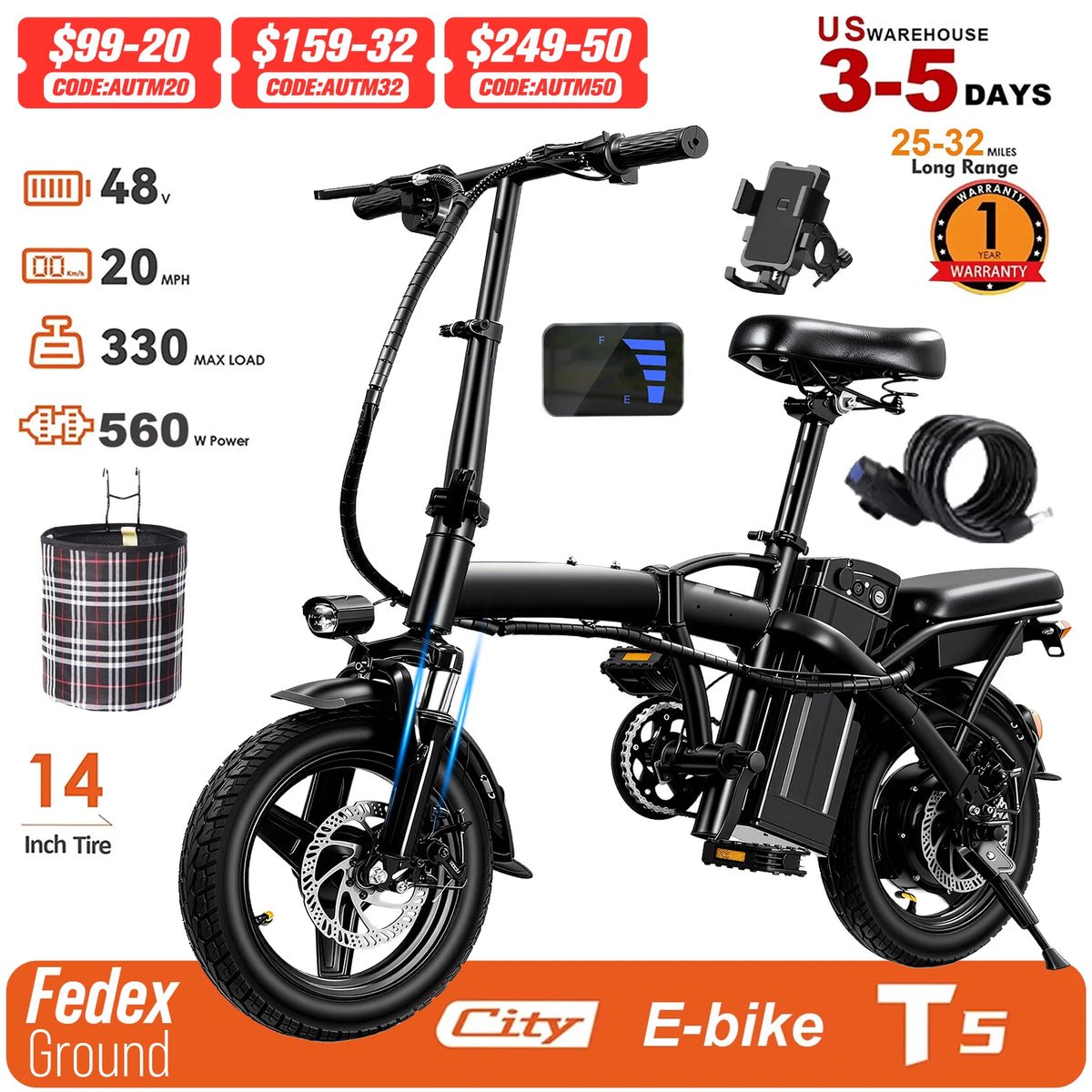 FURIDER Folding Electric Bike With Removable Battery For Adults