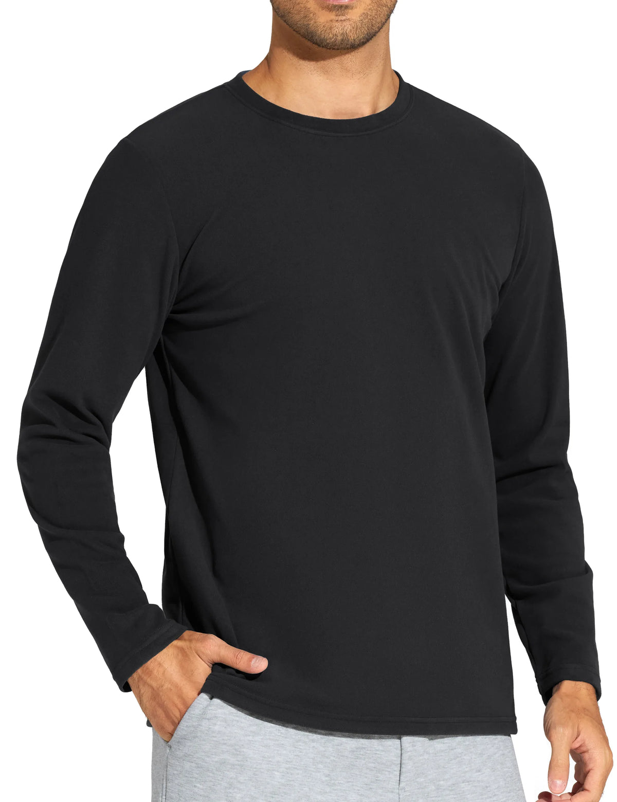 THE GYM PEOPLE Men's Long Sleeve Base Layer Thermal Shirts Stretchy Crewneck Basic Casual Pullover Undershirt Tee Tops