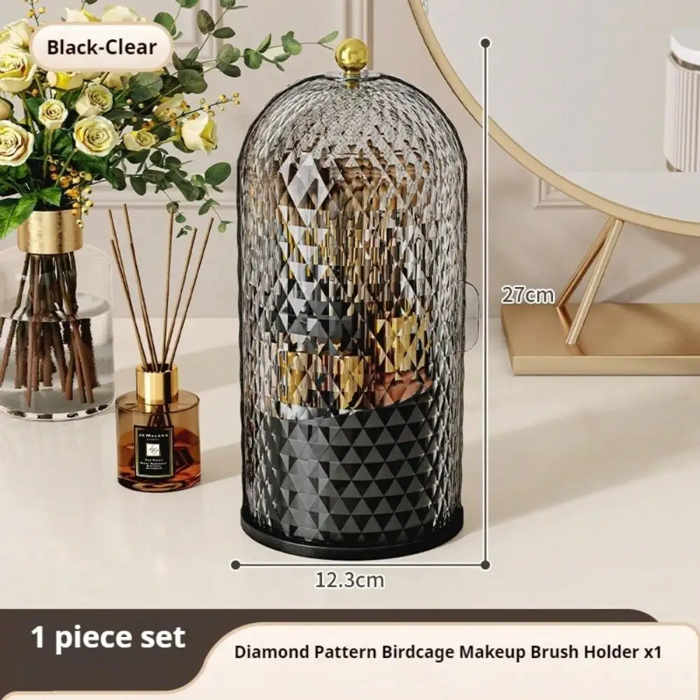 Rotating Clear Dustproof Makeup Organizer With Lid for Brushes and Cosmetics