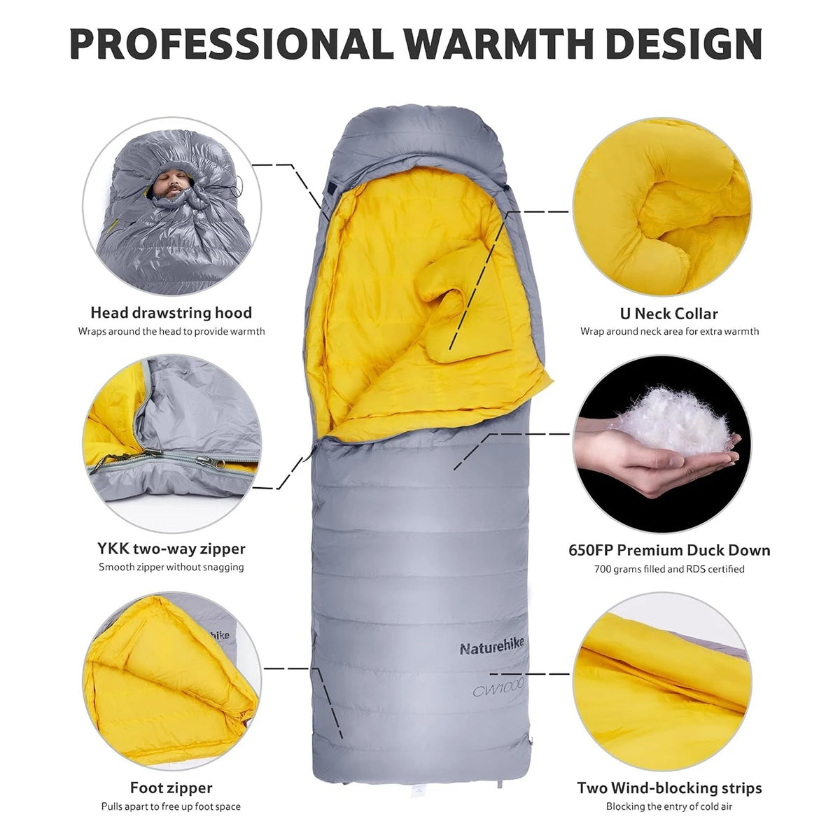 Naturehike Four Season Ultralight Duck Down Sleeping Bag For Camping