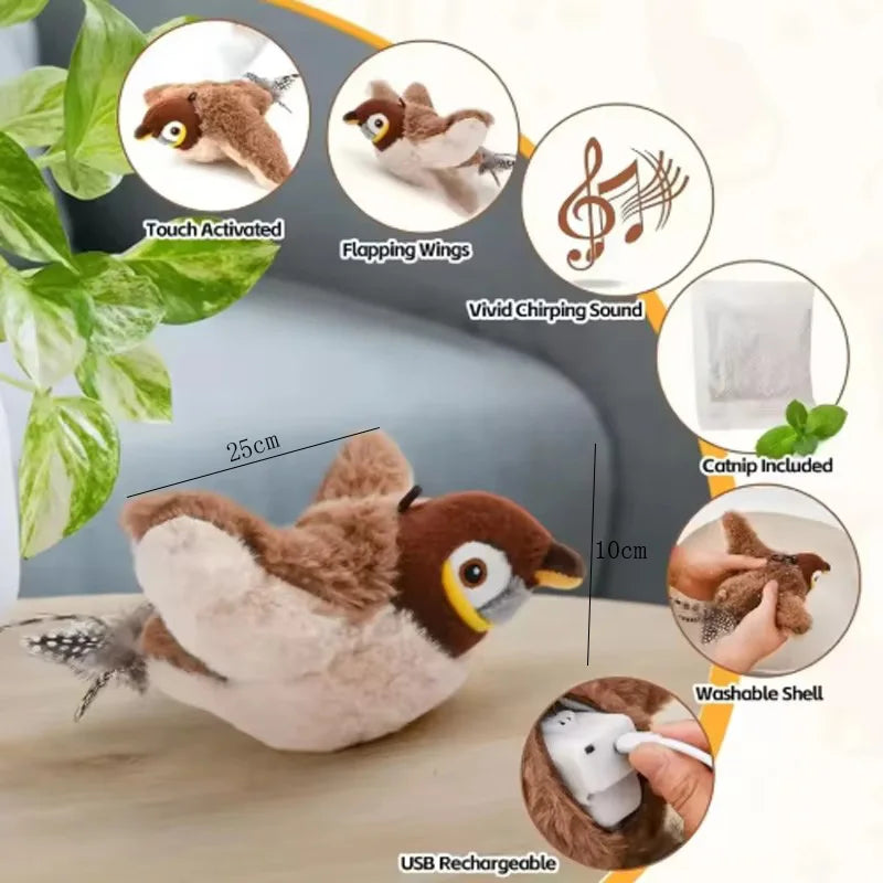 Interactive Chirping And Flapping Bird Plush Toy For Cats