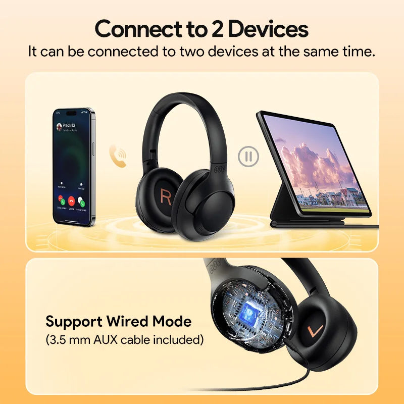 QCY H3 ANC Wireless Headphones 43dB Active Noise Cancellation Headset Wired/Wireless Bluetooth 5.4 Hi-Res Audio Earphones 60Hrs
