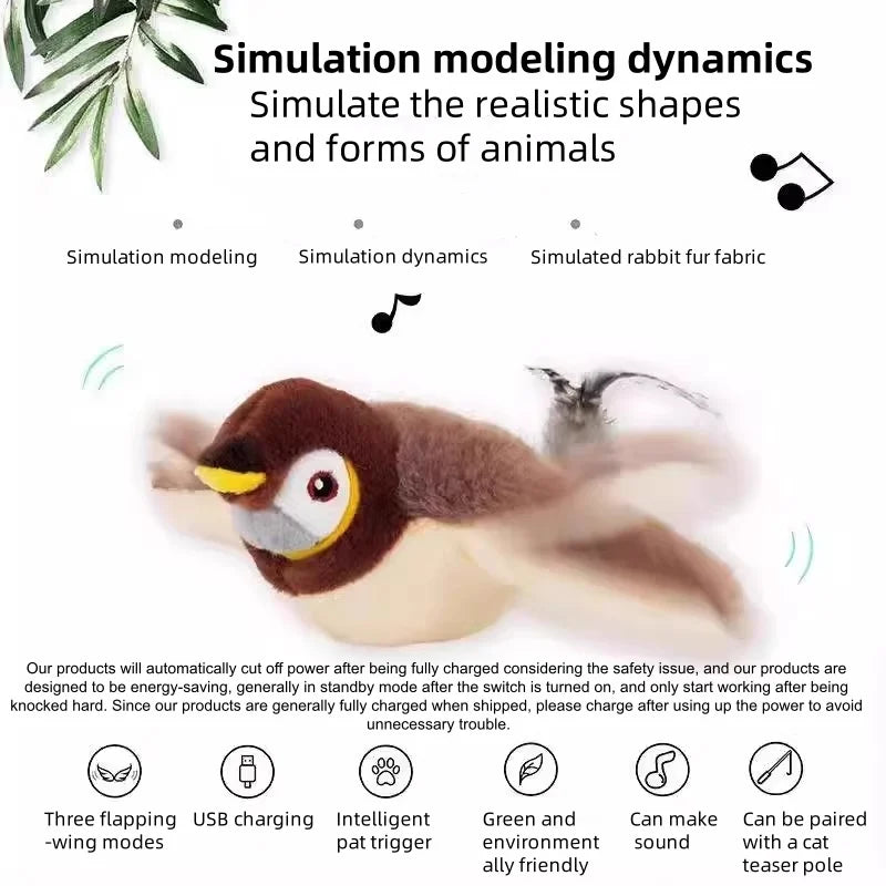 Interactive Chirping And Flapping Bird Plush Toy For Cats