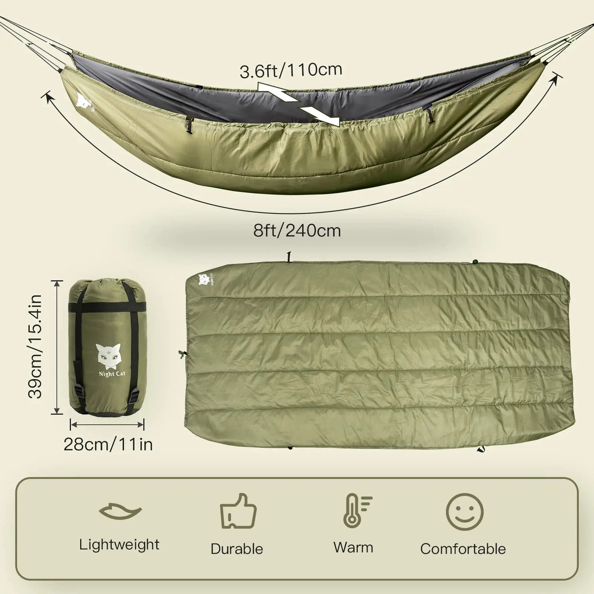 Single Hammock Underquilt Sleeping Bag Insulated Lightweight Camping Gear