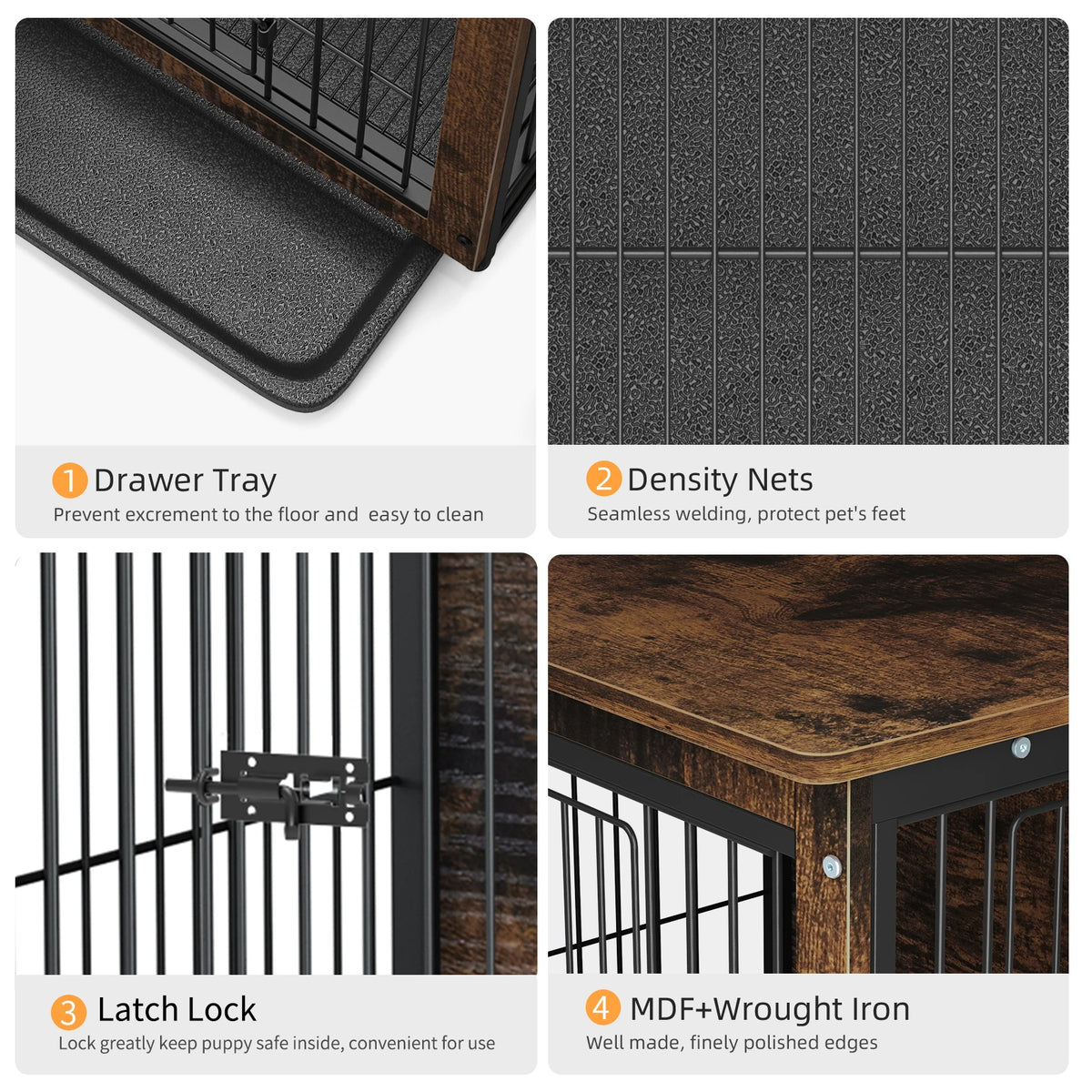 BINGOPAW Dual Door Wooden Pet Crate With Removable Tray