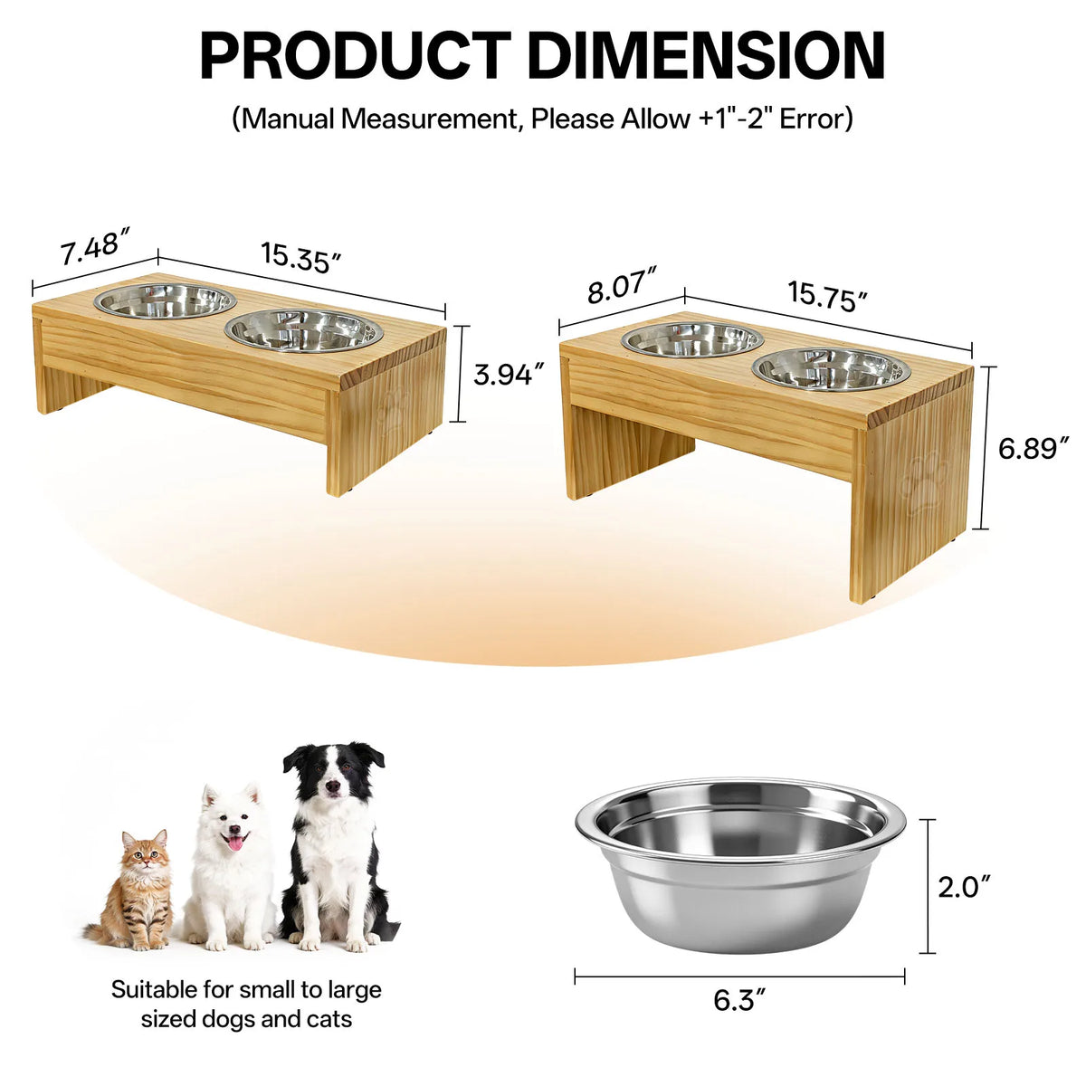 Elevated Wooden Dog Feeder With Stainless Steel Double Bowls