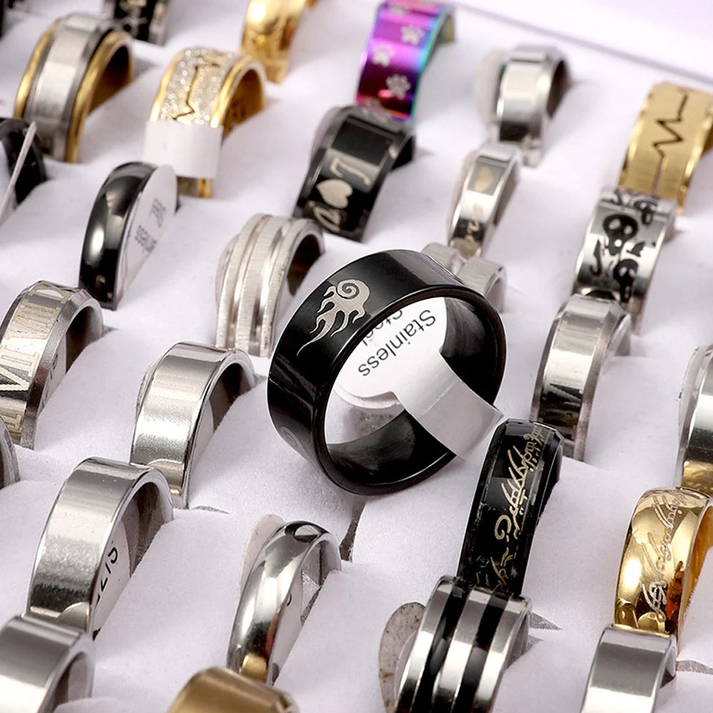 Stainless Steel Rhinestone Wedding Rings Mixed Style Fashion Jewelry Set