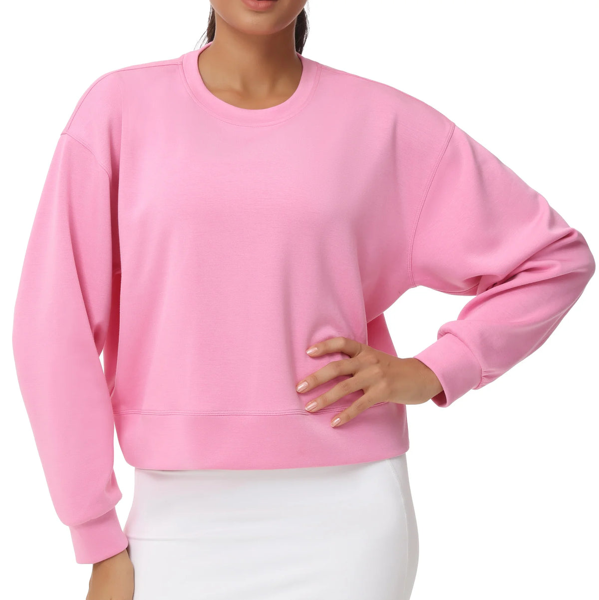 THE GYM PEOPLE Women's Crewneck Cropped Pullover Sweatshirt Cute Basic Long Sleeves Workout Tops