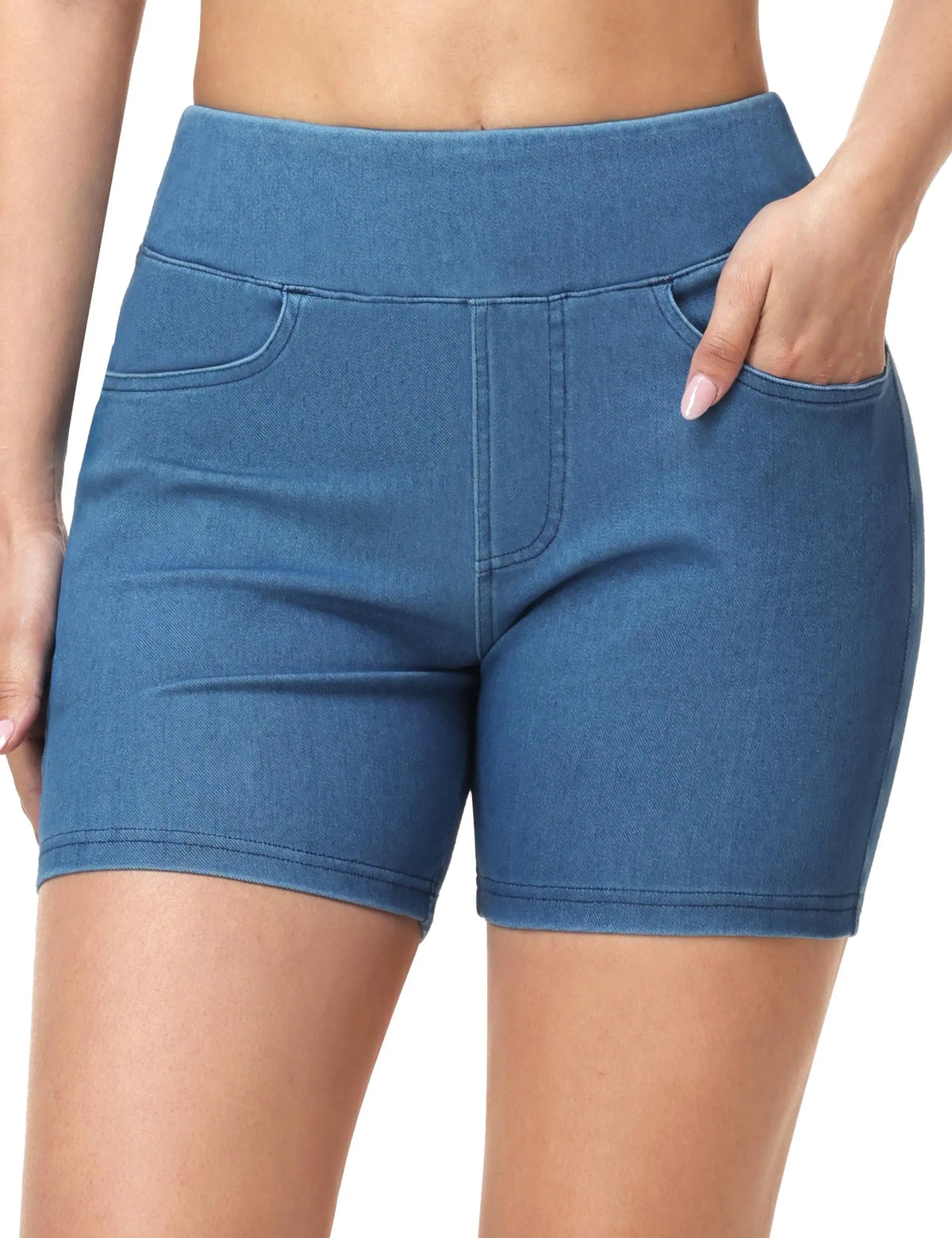 THE GYM PEOPLE Women's High Waisted Booty Lifting Denim Shorts Stretchy Pull on Jean Shorts With Pockets