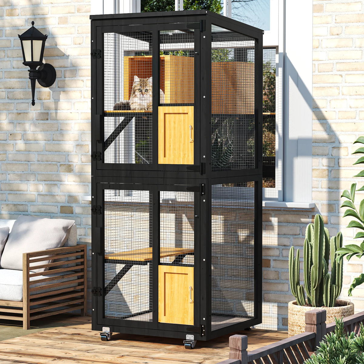 Four Tier Outdoor Cat Catio Enclosure with Waterproof Roof and Resting Box