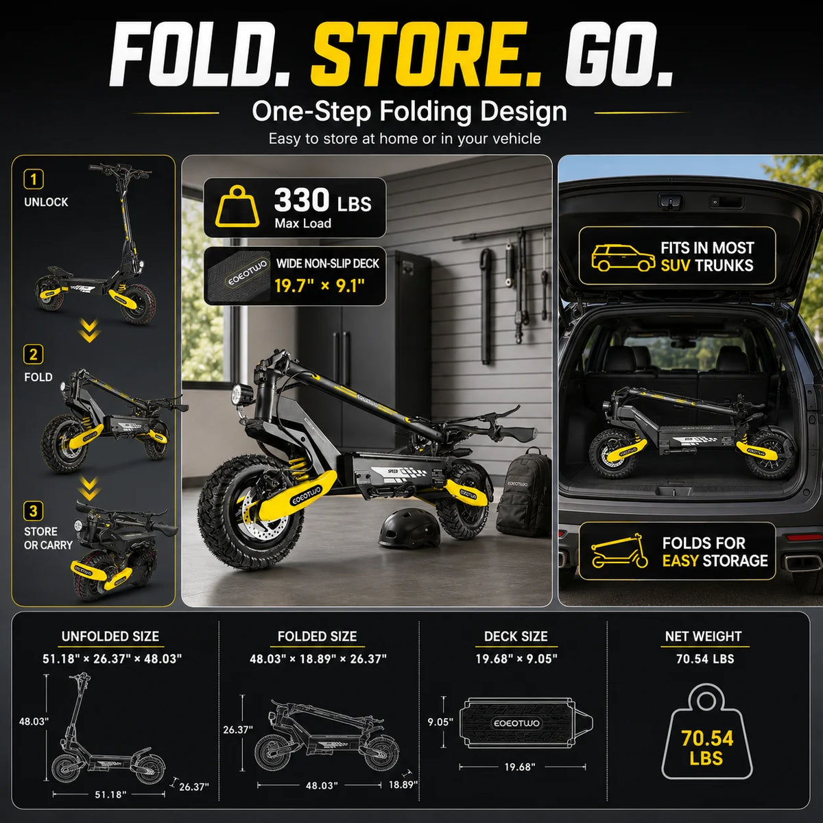 EOEOTWO 1200W Off Road Electric Scooter 48V 30MPH Foldable E-Scooter