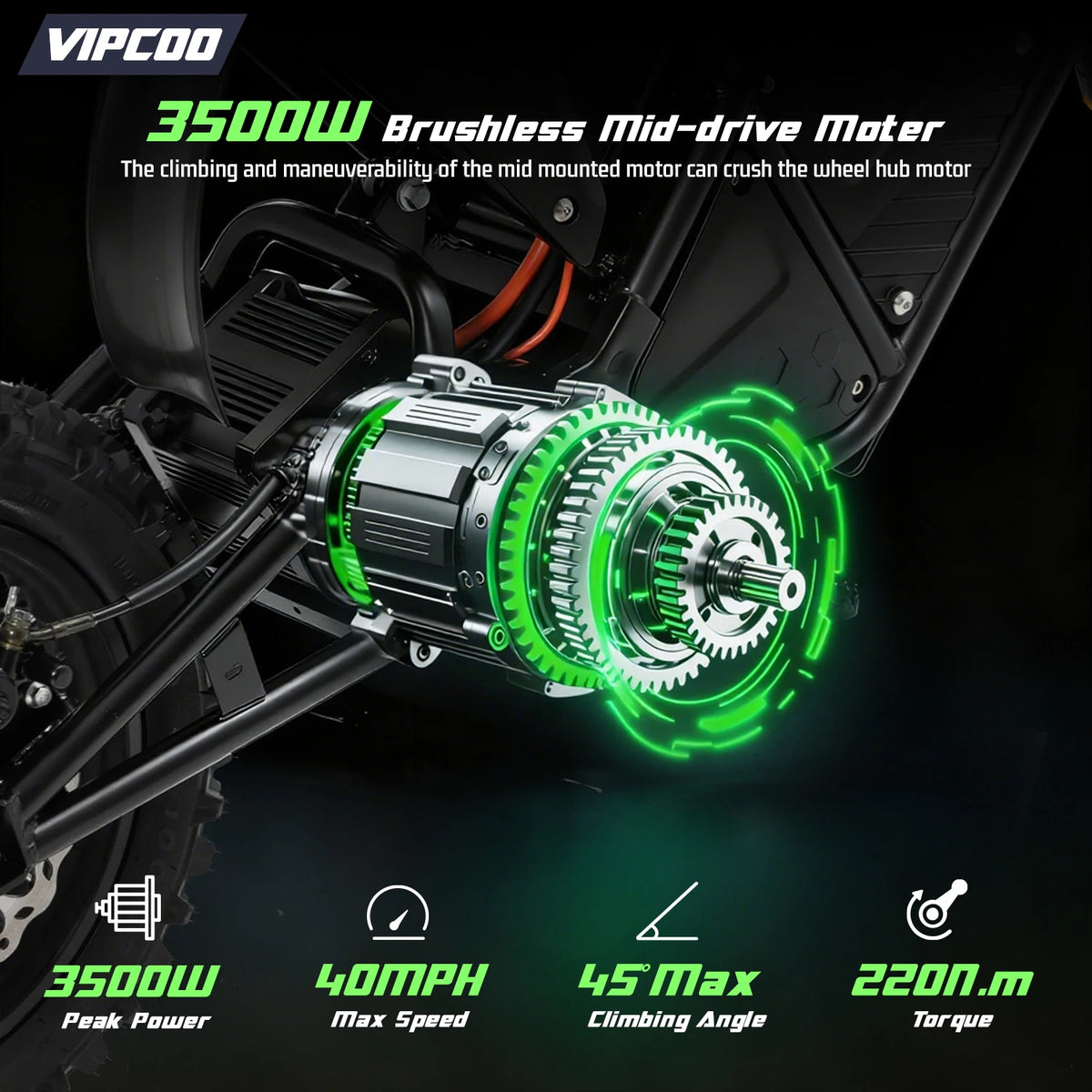 VIPCOO H3 Electric Dirt Bike With Fat Tires And Suspension