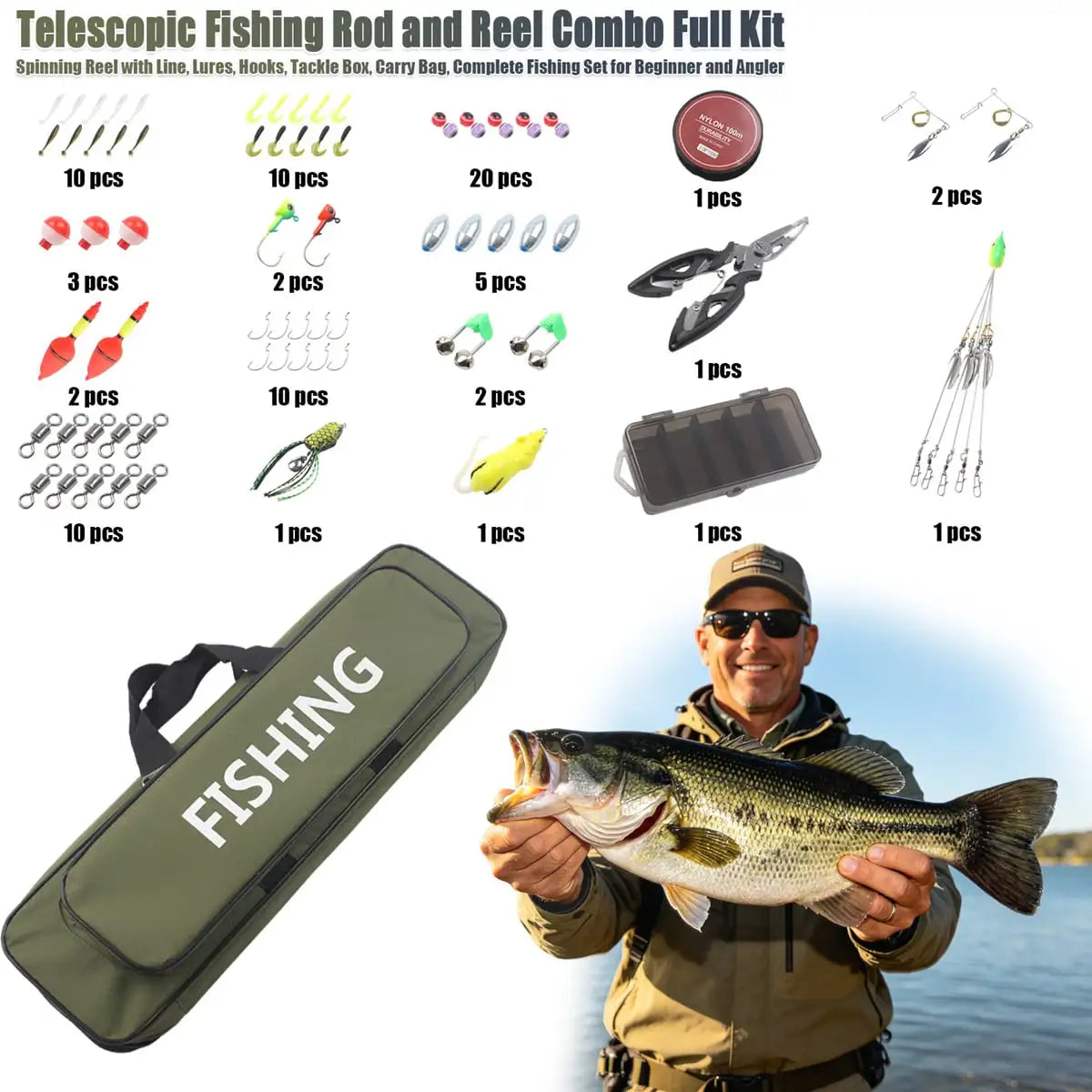 Portable Telescopic Fishing Rod And Reel Combo Kit With Tackle
