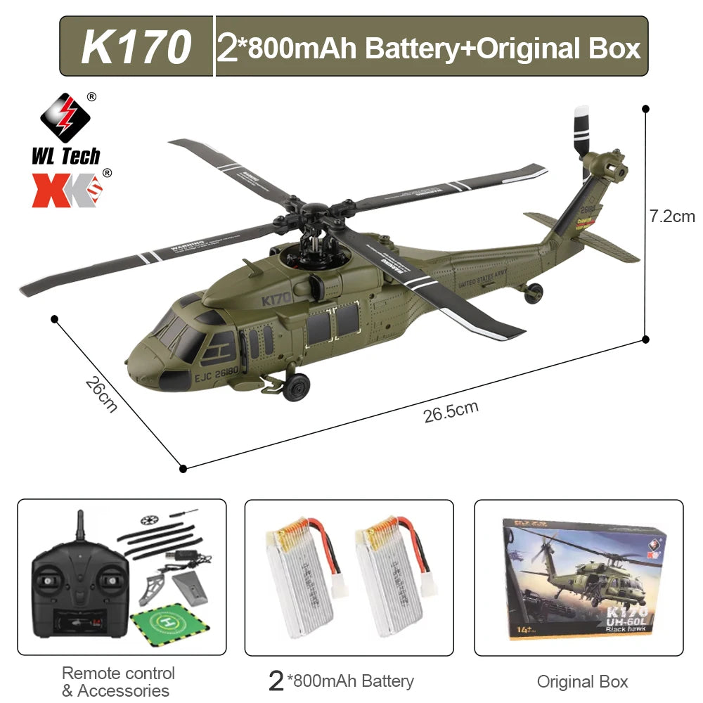WLtoys K170 UH-60L RC Helicopter With Gyroscope And LED Lights